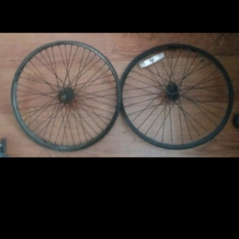 used 20" GT bmx bike rims with 3/8" inch axles and 9 tooth cassette on rear rim